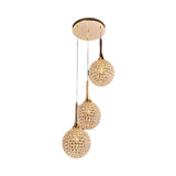 Simple Gold Dining Room Pendant With Crystal-Encrusted Globe Shade - 3/8 Heads Multi Light Kit