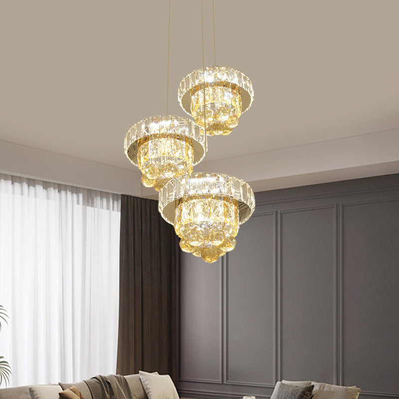 Clear Crystal Faceted Led Pendant Lamp - Stylish 3-Bulb Ceiling Light For Modern Living Room