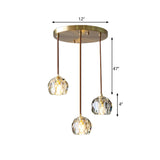 Contemporary Gold Crystal Pendant Light With 3 Heads - Stunning Cluster Design Domed Hanging Lamp