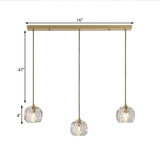 Contemporary Gold Crystal Pendant Light With 3 Heads - Stunning Cluster Design Domed Hanging Lamp