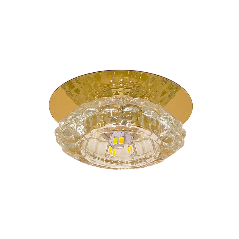 Minimalist Led Crystal Flush Light Fixture For Corridors - Flower Clear Faceted Ceiling Lamp