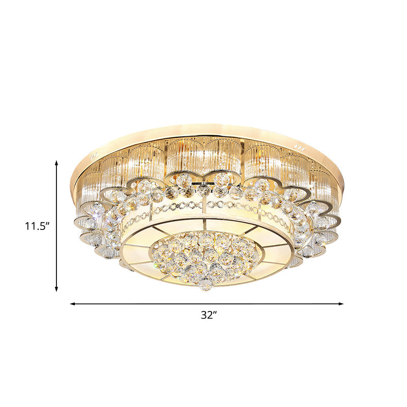 Flush Mount Led Crystal Ball Ceiling Lamp In Chrome - Modern Tiered Design For Living Room (24/32 W)