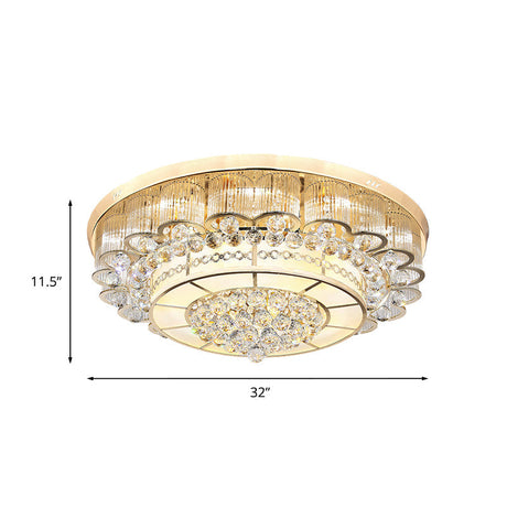 Flush Mount Led Crystal Ball Ceiling Lamp In Chrome - Modern Tiered Design For Living Room (24/32 W)