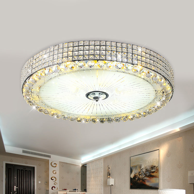 Contemporary Round Crystal Flush Light - 16/24 Led Bedroom Ceiling Lamp In Silver/Gold