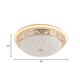 Modern Crystal Flush Mount Led Ceiling Light Fixture With Gold Finish And White Texture Glass Shade