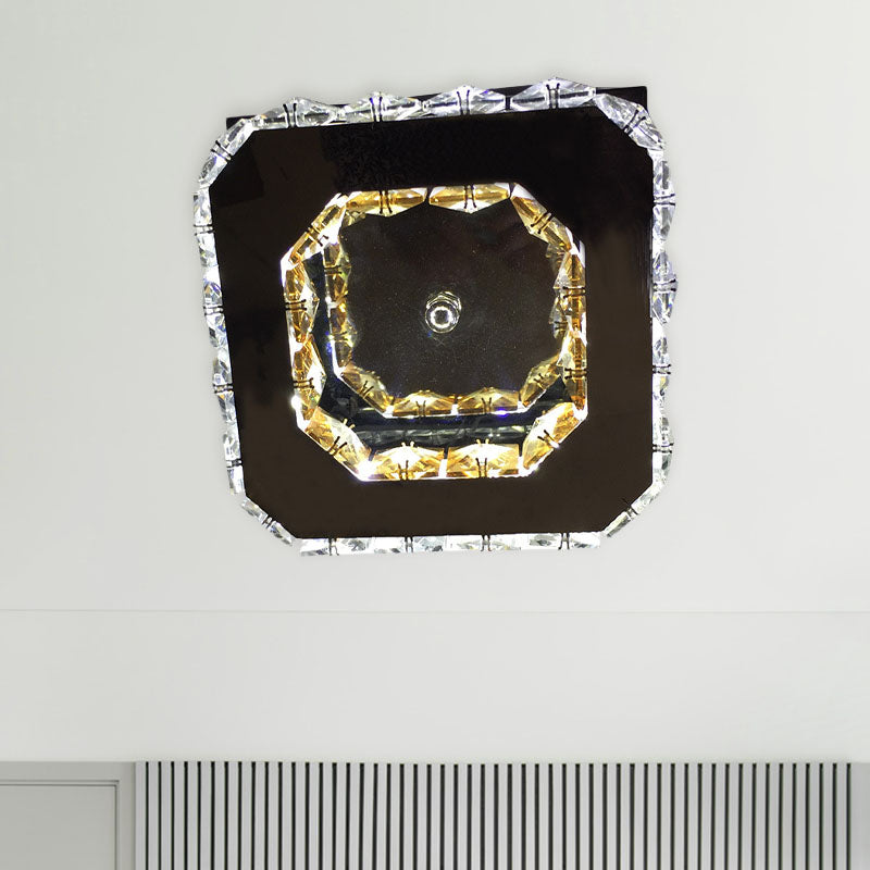 Stainless-Steel Led Crystal Ceiling Light: Modern Square Flush Mount For Bedroom - Warm/White