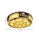 Led Drum Shade Flush Mount Lamp With Chrome Crystal Blocks - Modern Style Ceiling Fixture For Living
