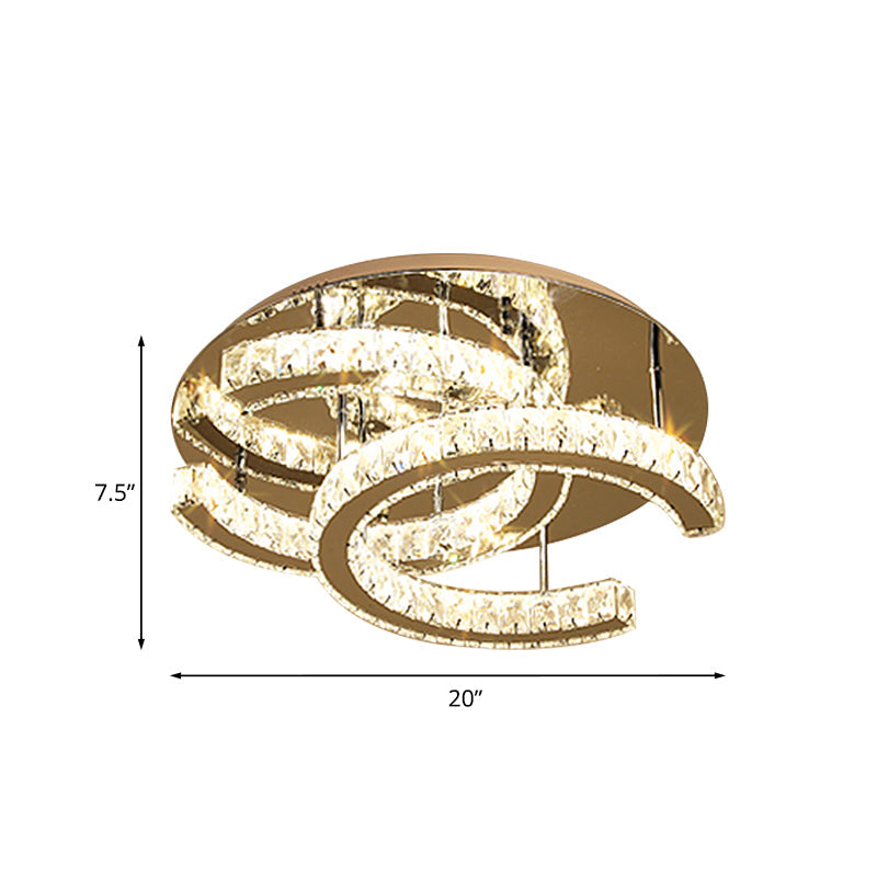 Led Chrome Ceiling Light With Double-C Shaped Beveled K9 Crystal And Flush Mount Design