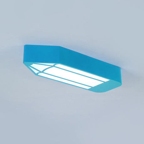 Kids Style Led Flush Mount Ceiling Light For Nursery School - Red/Blue/Green Pencil Design