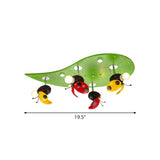 Green Ladybug Rest On Leaf Ceiling Light - Kid Iron 4-Bulb Bedroom Semi Flush Mount