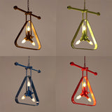 Vintage Style Triangle Chandelier With Metallic Finish And Wire Frame - 3 Lights Black/Red