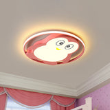 Penguin Led Acrylic Flushmount Ceiling Fixture For Kids Bedroom - Pink/Blue Finish Pink
