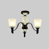 Antique Frosted Glass Conical Dining Room Semi Flush Ceiling Mount Light With 3/6 Bulbs - Black
