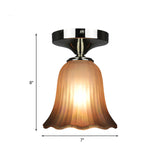 Traditional Tan Glass Flower Flushmount Foyer Lighting Fixture - 1 Bulb Flush Mount