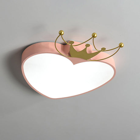 Kids Pink/White Apple Ceiling Mount Light With Crown Ornament - Led Acrylic Flush-Mount Fixture