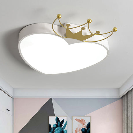Kids Pink/White Apple Ceiling Mount Light With Crown Ornament - Led Acrylic Flush-Mount Fixture
