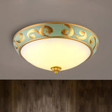 Rustic Gold Milk Glass Flush Light Fixture For Bedroom - 3-Light Dome Ceiling Mount