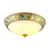 Rustic Gold Milk Glass Flush Light Fixture For Bedroom - 3-Light Dome Ceiling Mount