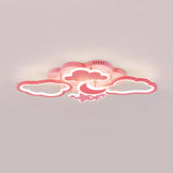 Kids Led Ceiling Light: Moonlit Starry Sky Semi Flush Mount For Bedroom - Pink/White