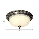 Rustic Led Dome Ceiling Light With White Glass - Black Flush Mount Fixture For Living Room