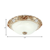 Rustic White Glass Bowl Flush Mount Light With Carved Edge - 2/3 Bulbs 13/17 Wide