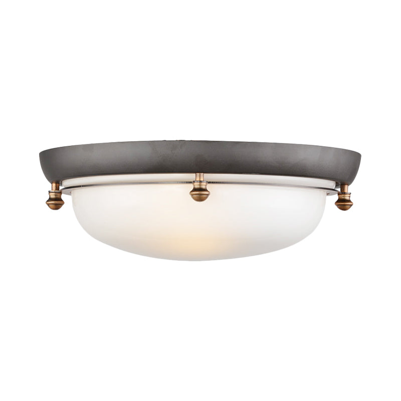 Country Style Glass Dome Flush Mount Ceiling Light With 3 Bulbs For Bedroom