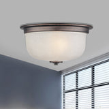 3-Light Dome White Glass Flush Mount Ceiling Fixture For Country-Style Bedrooms