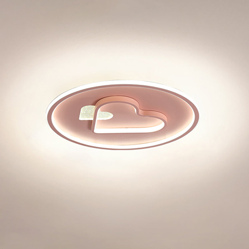 Kid Led Flush Mount Lamp: Vibrant Circle And Loving Heart Ceiling Fixture With Acrylic Shade