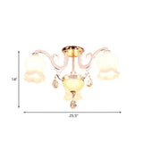Opal Glass Semi Flush Ceiling Light With Crystal Drop - Traditional Scalloped Design In Gold