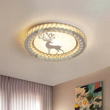 Simplicity Etched Deer/Flower Led Flushmount Light: Rectangular-Cut Crystal Ceiling Mount In Nickel