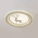 Simplicity Etched Deer/Flower Led Flushmount Light: Rectangular-Cut Crystal Ceiling Mount In Nickel