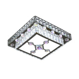 Modernist Cut Crystal Led Nickel Ceiling Lamp With Square Flush Mount For Porch