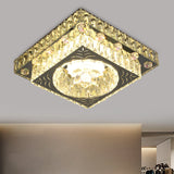 Modernist Cut Crystal Led Nickel Ceiling Lamp With Square Flush Mount For Porch / B