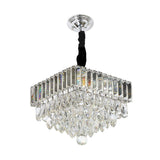 Modern Black Led Crystal Block Suspension Pendant - Tiered Square Design For Dining Room Lighting