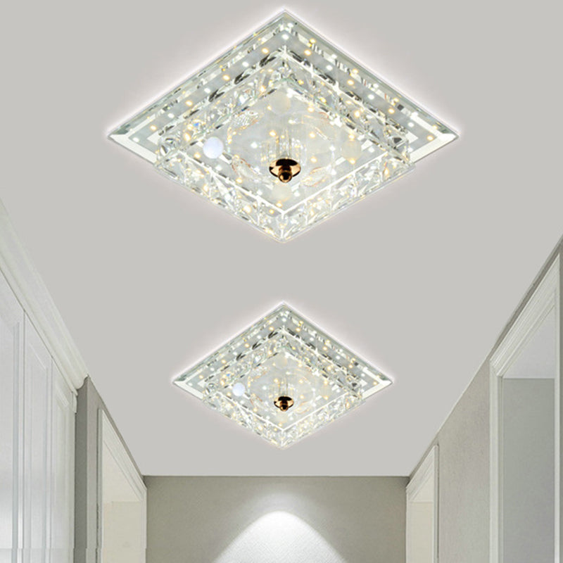 Clear Crystal Square Led Flush Mount Ceiling Light - Simple & Elegant 7/9.5 Wide Fixture / 7