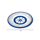 Ultrathin Mediterranean Flush Mount Led Ceiling Light For Kids Room In Blue With Warm/White