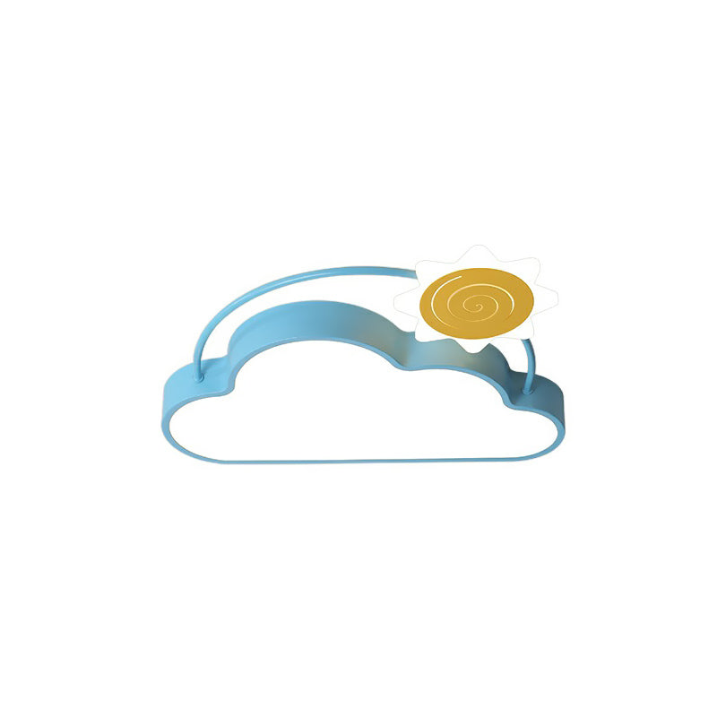 Iron Sun Cartoon Blue And Gold Led Ceiling Light - Flush Mount Close To