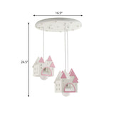 Semi Mount Wooden House Cartoon Flush Light With 3 Lights - White Nursery Fixture