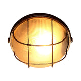 Frosted Ribbed Glass Flush Mount Ceiling Light In Rustic Bronze With Metal Cage - 1-Light Porch