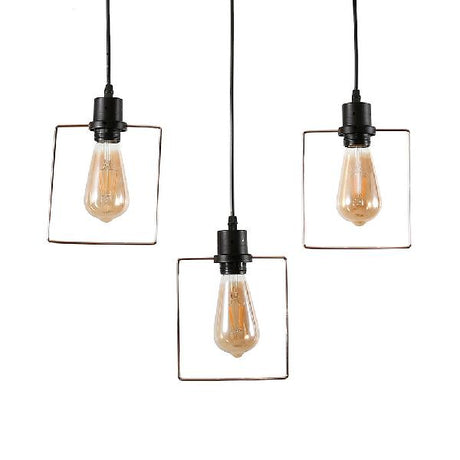 Retro Black Finish Iron Hanging Lamp - 3 Heads Round/Square/Pentagon Frame Coffee Shop Ceiling