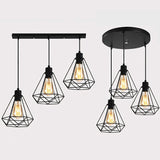 Metallic Wire Frame Hanging Lamp - Retro Style 3 Heads Black Indoor Ceiling Light With Diamond Shade