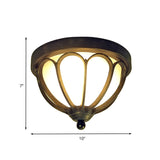 Rustic Led Ceiling Light Fixture: Cream Glass Bowl Flush Mount Lamp In Black With Metal Cage