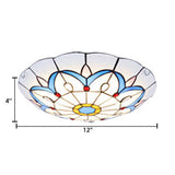 White Tiffany Ceiling Lights - 2-Light Flush Mount Fixture With Art Glass Floral Shade And Jewel