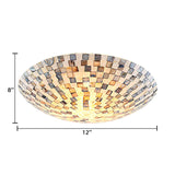 Tiffany Shell Flush Mount Ceiling Light In Beige - 2 Lights Bowl Shade 8 H X 12 Diameter Bedroom