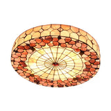 Tiffany Bedroom Ceiling Lights - 4-Light Flush Mount Fixture With Stained Glass Drum Shade And