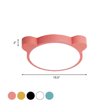 Cartoon Bear Led Flushmount Ceiling Light For Kids Bedroom In Black/White/Pink