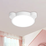 Cartoon Bear Led Flushmount Ceiling Light For Kids Bedroom In Black/White/Pink