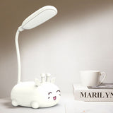 Sika Deer Cartoon Desk Lamp: Kids Plastic Led Night Light With Flexible Arm In White/Pink/Blue
