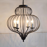 Large Vintage Style Pendant Light With Metal Black Cage Shade And 4 Candle Lights
