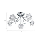 Modern Polished Chrome Crystal Blossom Chandelier - Semi Flush 5-Head Ceiling Mount